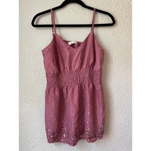Y2K VTG Old Navy Maternity Cami Top‎ Sequin Detail Smocked Waist Mauve Size M
